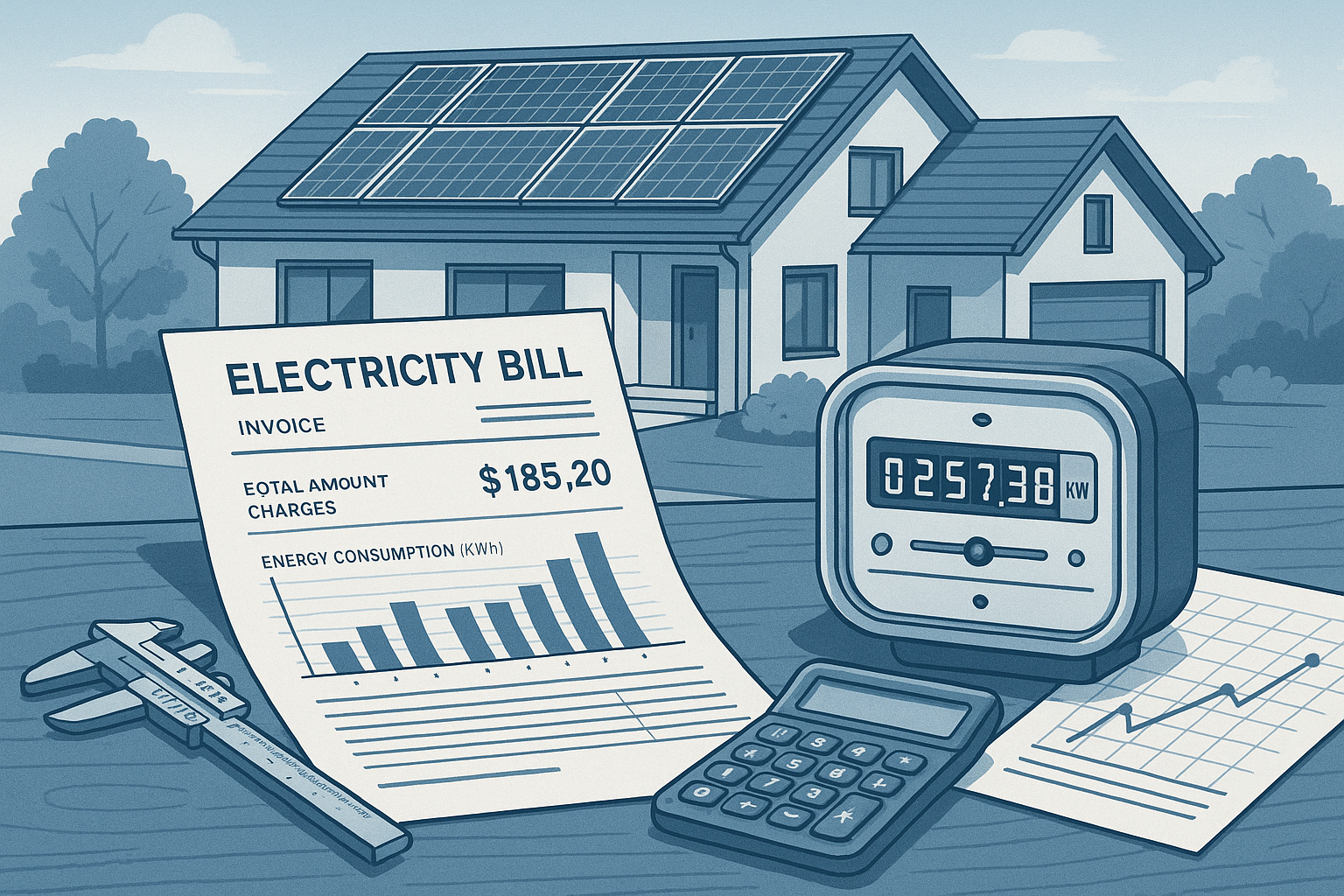 evaluación inicial: consumo electricidad, factura, tejado casa